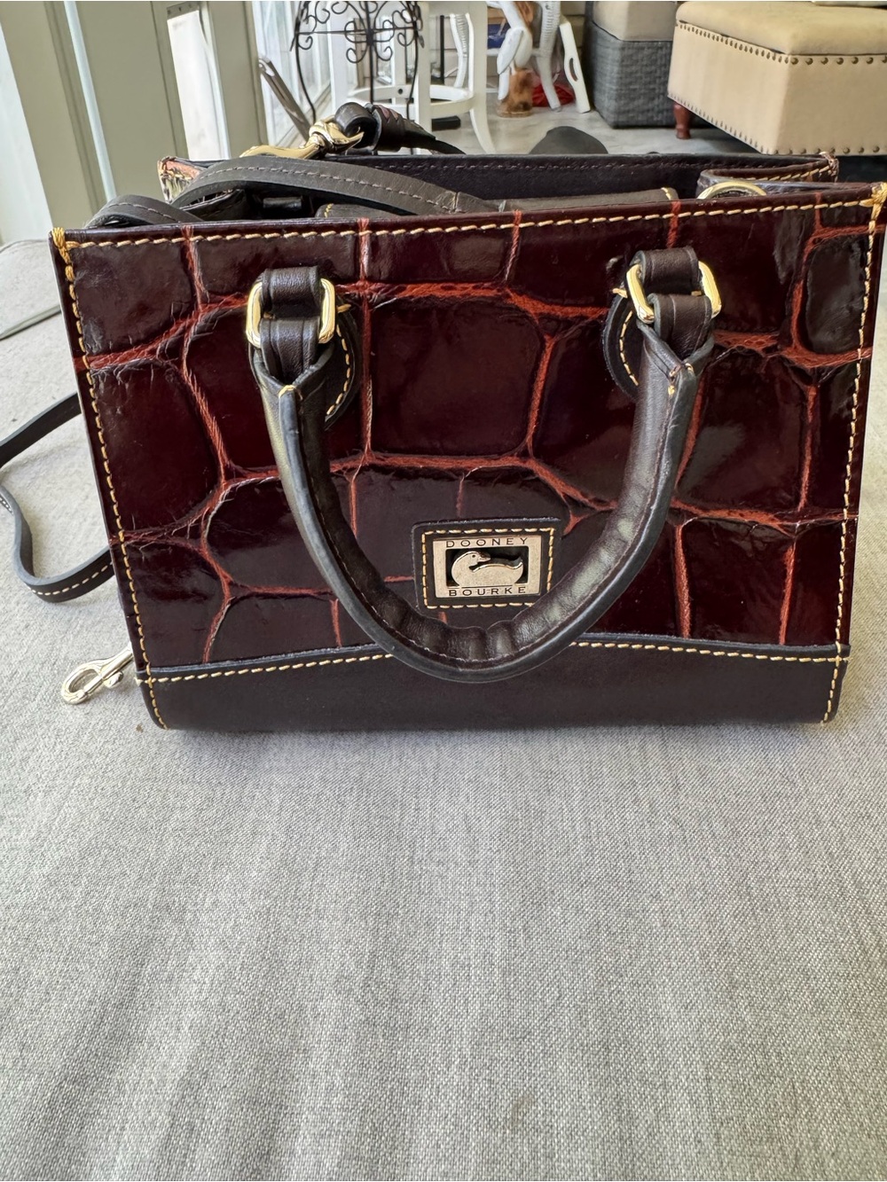 Dooney & Bourke Brown Croc-Embossed Leather Satchel